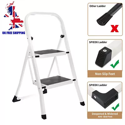 Foldable 2 Step Ladder Stool Anti-Slip Multi-function Household Kitchen Office • £24.97