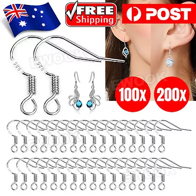 100/200pcs Silver Earring Hooks French Hypoallergenic Ear Wire DIY Earrings • $5.25