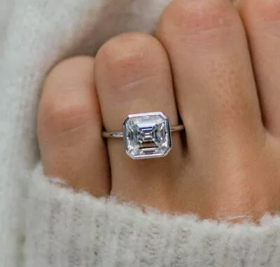 2.5CT Asscher Cut Moissanite Bezel Setting Engagement Ring 14K White Gold Plated • $115.59