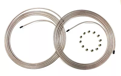 30 Ft Of 3/16  Copper Nickel Brake Line Tubing W/ 3/8 -24 Fittings (2-15' Coils) • $31