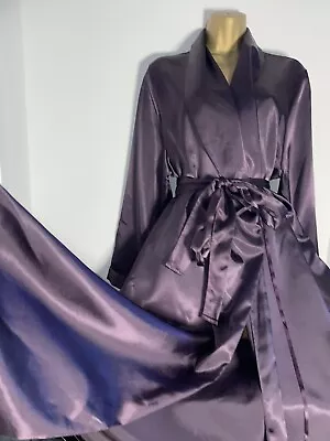 Stunning Marks And Spencer Dark Purple Satin Dressing Gown Size 16/18 • £5