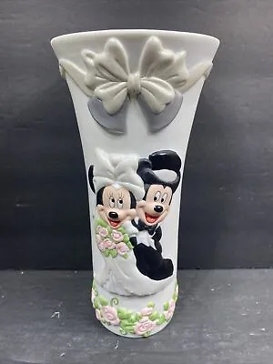 Mickey Mouse & Minnie Mouse Wedding Vase Disney White Decorative Decor Disneyana • $99.95