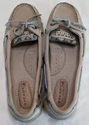 Sperry Top Sider Bahama Leopard Camo Print Sequin Boat Shoes Womens 5 Girls 3.5 • $10.99