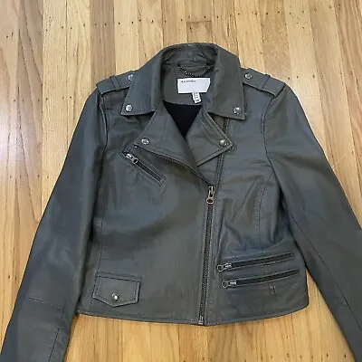 MuuBaa Lamb Leather Biker Jacket Grey Size 8 • $69
