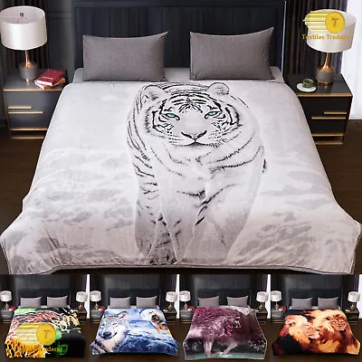 3D Animal Print Effect Mink Faux Fur Throw Fleece Blanket Soft Warm Bed Sofa Kid • £13.95