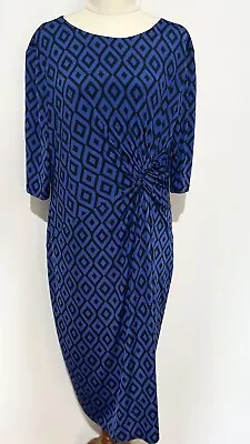 Anthea Crawford Dress Blue Diamond Faux Wrap Stretch Bodycon Dress Size18 • $43