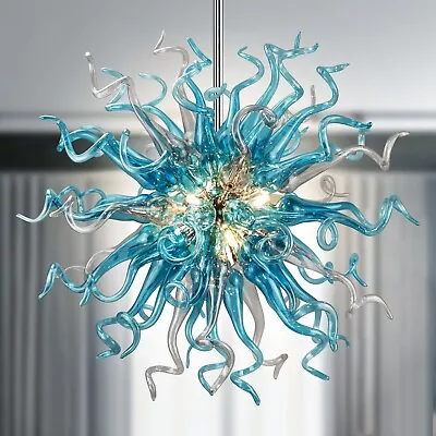 Hand Blown Glass Chandelier Murano Blue Gray Pendant Light Fixture LR434-New • $399