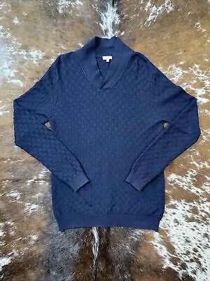 £39.95 • Buy Reiss Mens Check Knit Navy Blue Shawl Neck Pullover Jumper Size Medium