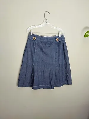 J Jill Size 10 Skirt Blue Chambray Denim Pleated Side Zip Skirt • $14