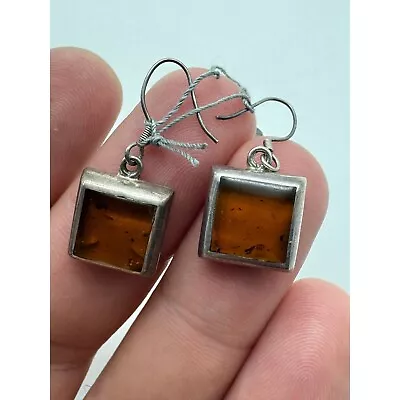 Vintage Sterling Silver And Amber Earrings • $35