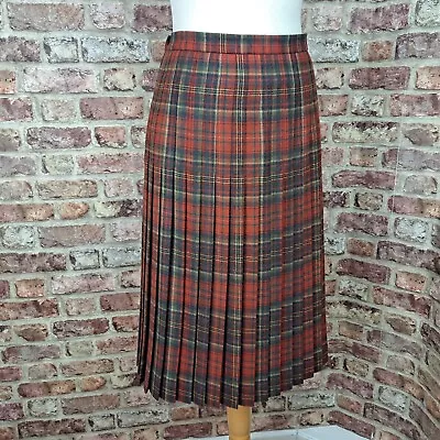 Country Collection Tartan Skirt UK 16 Red Below Knee Length Pleated 100% Wool • $27.35