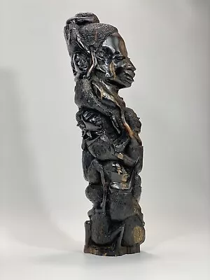 African Makonde Tree Of Life Hand Carved Ebony Wood Statue 18 Inches • $79.95