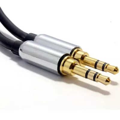 1m PRO BLACK 3.5mm Jack Male To Male Stereo Audio Cable Lead GOLD AUX Headphone • £3.47