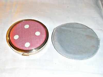 Vintage Compact 60s Circular Solid Loose Powder Gold Tone Pink Polka Dot + Case • £9.95