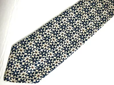 J.Crew Mens Necktie Tie Navy Blue Grey Floral Checkered 56  Short • $9.50