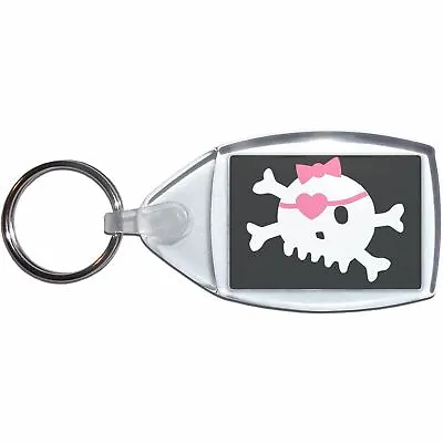 £3.49 • Buy Black Skull With Bow - Clear Plastic Key Ring Size Choice New