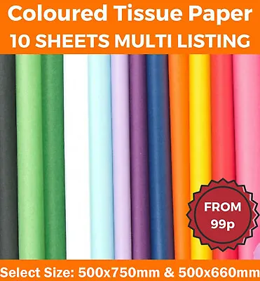 Coloured Acid Free Tissue Paper Quality Sheets Large 500 X 750mm Gift Wrapping • £2.99