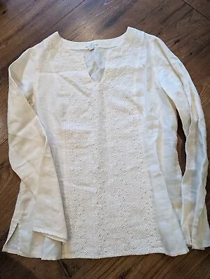 J Jill XS Cream 100% Linen Textured Front Long Sleeve Blouse With V-neck • $24