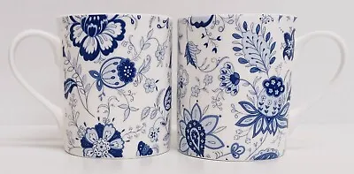 Blue Persia Mugs Set Of 2 Blue White Floral Balmoral 8.5oz 250ml Bone China Cups • £14.90