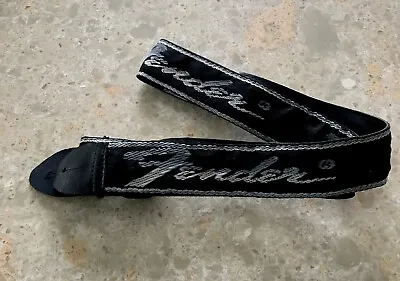 Vintage Fender Gradient Script Logo Cloth On Bonded Leather Guitar Strap • $39.99