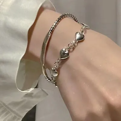 Elegant 925 Silver Love Heart Bracelet Bangle Chian Women Weedding Jewelry • $2.65