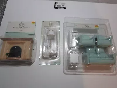 NIP Mayberry Street Miniatures Teal White Wood Sofa Set Fireplace And Lamp Set • $24
