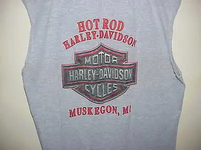 HARLEY DAVIDSON  HOT ROD MUSKEGON MI MEN's MEDIUM GRAY SLEEVELESS  • $22.95