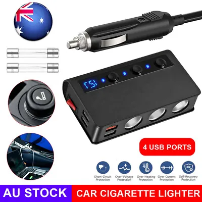 3 Way 12V 24V Multi Socket Car Cigarette Lighter Splitter USB Charger Adapter • $26.95