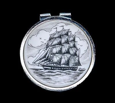 Etched Tall Ship Round Spring Money Clip | F&F Inc. • $30.60