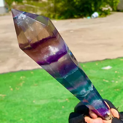 393G Natural Rainbow Fluorite Scepter Quartz Crystal Single-End Terminated Wand • $156.80