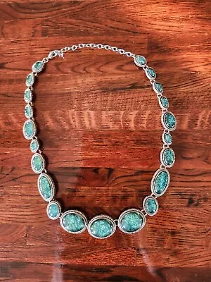 Vintage Napier Necklace Silvertone Green Blue Statement Designer Jewelry • $19.99