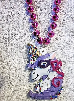 New!  Mardi Gras Bead Clad  Unicorn  Mardi Gras Necklace Fantasy Horse (b143) • $6.95