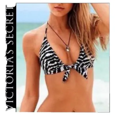 Victoria's Secret Black White Zebra Print Triangle Padded Adj. Bikini Top Size M • $17.50