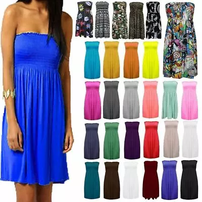 £6.99 • Buy Womens Ladies Strapless Sheering Boob Tube Gather Bandeau Top Summer Mini Dress 
