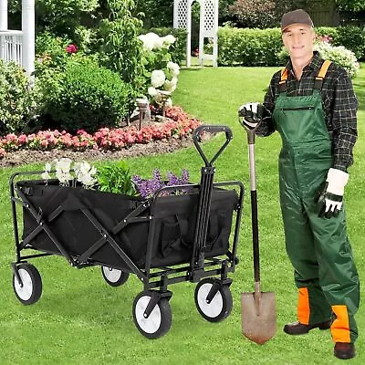 Folding Wagon Cart Garden Cart Utility Grocery Wagon Heavy Duty Beach Wagon Cart • $78.18