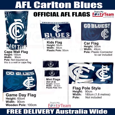 FLAGS - AFL Carlton Blues - Game Day Cape Wall Car Kids Mini Flag Pole • $32.90