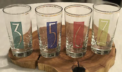 Vintage Retro Libbey Number Highball Tumbler Drinking Glasses Gold Trim MCM • $26