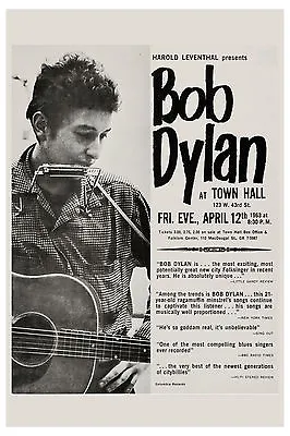 $12 • Buy Folk:  Bob Dylan  At Town Hall New York City Concert Poster 1963  12x18