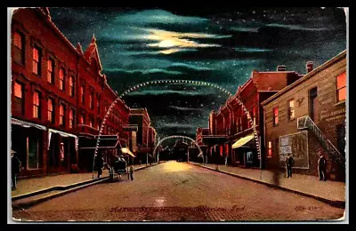 Circa 1908 Adams Street At Night Marion Indiana Main Street Postcard  • $4.75