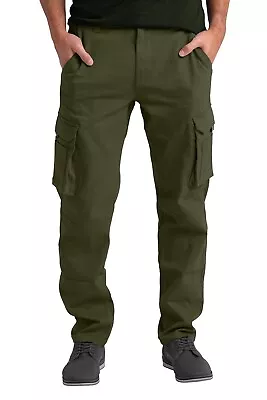 Mens Cargo Stretch Pants Classic Fit Straight Leg Outdoor Work Regular Fit Pants • $27.99