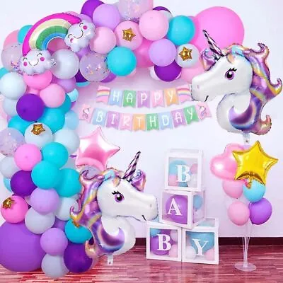 Unicorn Theme Balloons Arch Garland Kit Girl Princess Birthday Deco Baby Shower • £10.98