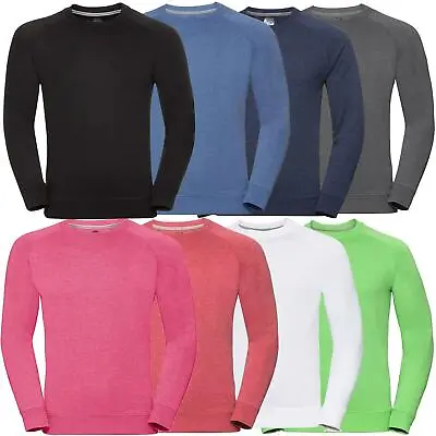 Mens Raglan Plain Crew Neck Sweatshirt Jumper Top Pullover Sweater Long Sleeve • £9.99