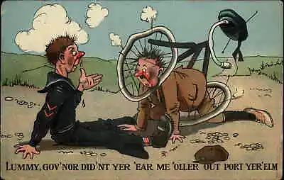 Sailor Biking Bicycle Accident Comic C1920 Vintage Postcard • $9.89