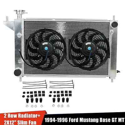 For 94-95 Ford Mustang Gt Gts Svt 3.8/5.0l Mt 3row Aluminum Radiator+12 Slim Fan • $137.99