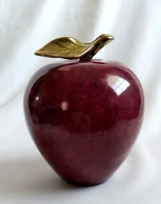 Vintage Red Marble Apple Brass Stem Leaf Paperweight Home Decor Teacher's Gift • $15.99