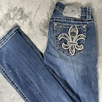 Miss Me Womens Jeans Signature Boot Embellished Beaded Denim Blue Size 27 • $26