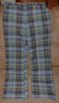 Vintage India Madras Cotton Men`s Green Blue Plaid Golf Pants Talon Zipper 32x29 • $32.99