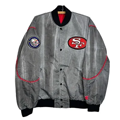 Vintage 1990s Starter San Francisco 49ers Acid Wash Bomber Jacket Mens Large 90s • $149.95