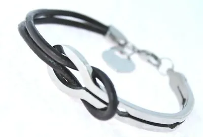 SOPHIA Ladies Black Leather Infinity Bracelet FREE ENGRAVED HEART • £9.95