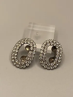 Vintage MUSI Shoe Dress Scarf Clips Silver Tone Rhinestones Two Row Ovals 1.5  • $24.88
